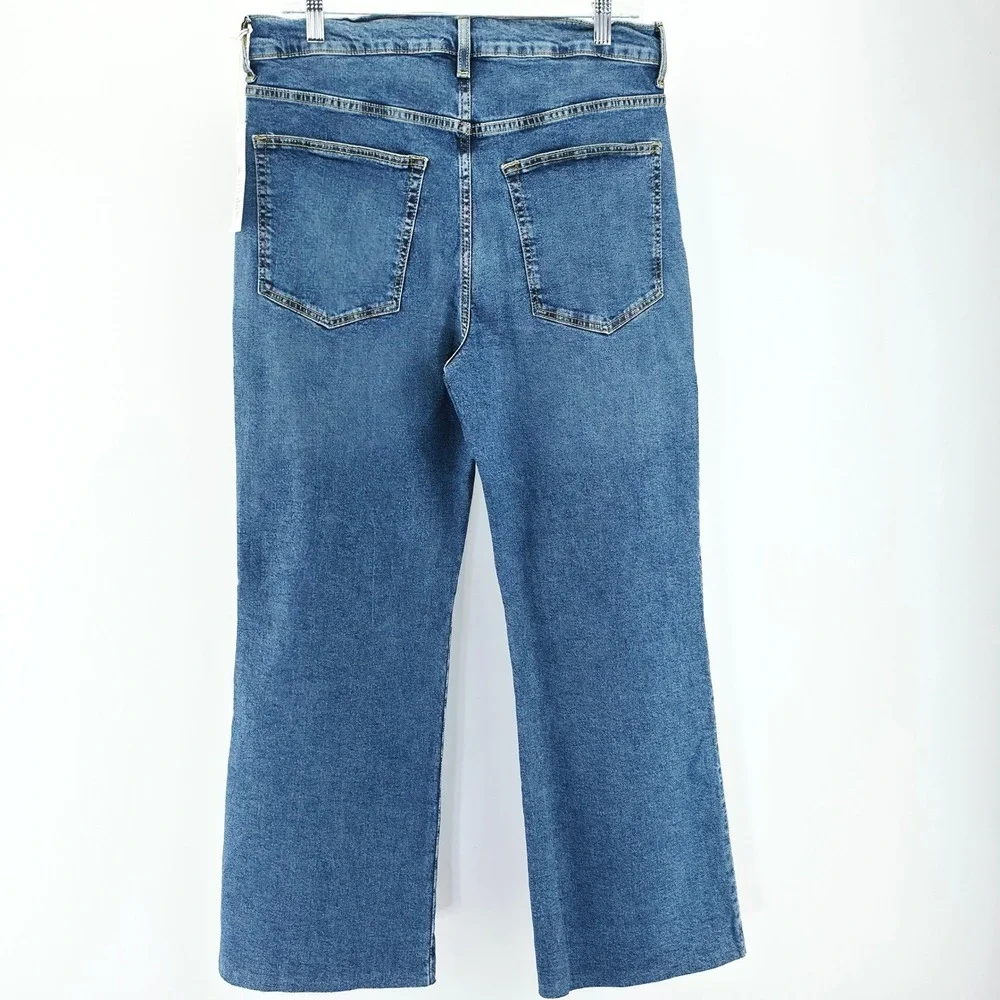Ética Wide Leg Jeans Womens 31 Blue High Rise Raw Hem Sustainable Cropped Cotton